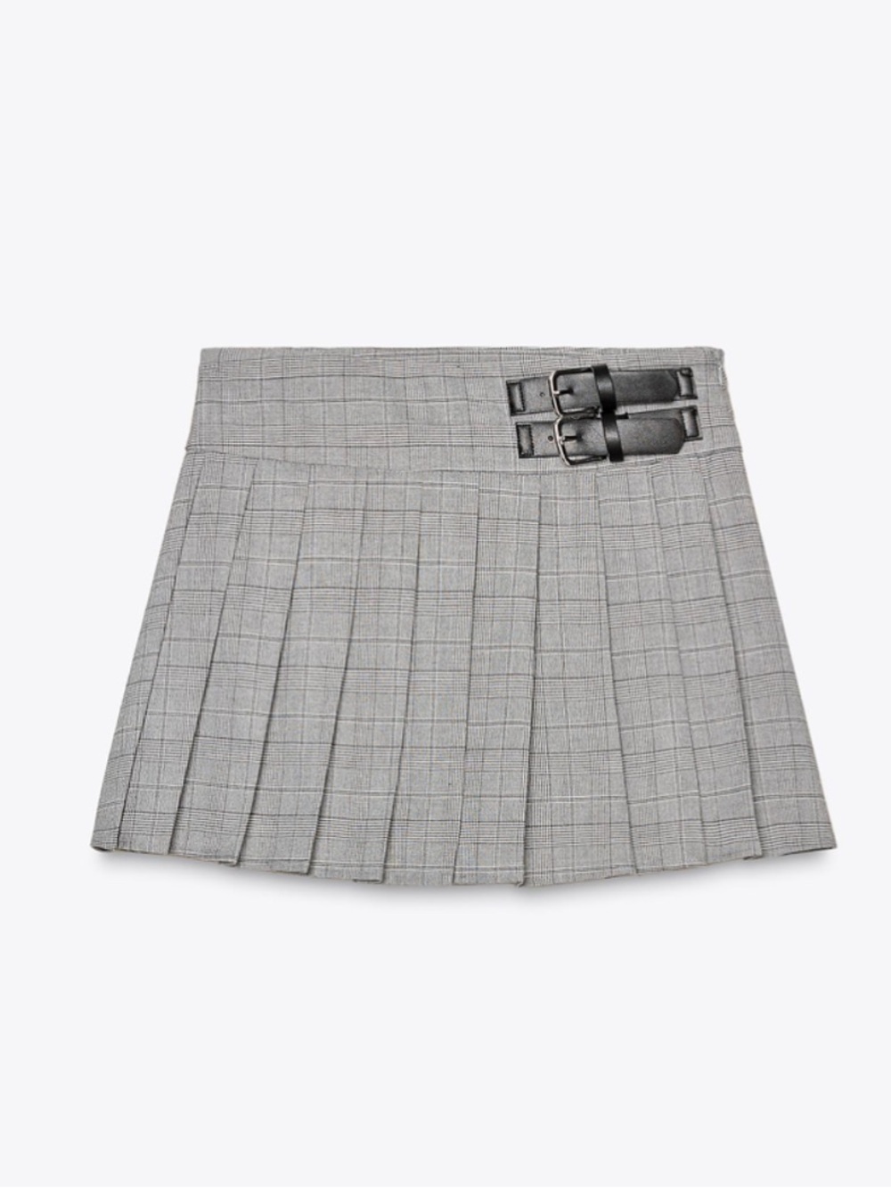 Zara Gray Plaid Pleated Mini Skort with Double Buckle